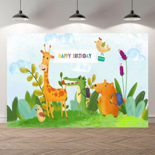 NeoBack Wild Safari Forest Cute Animals Baby Shower First One Year Boys Girl Birthday Party Photography Backdrop Background