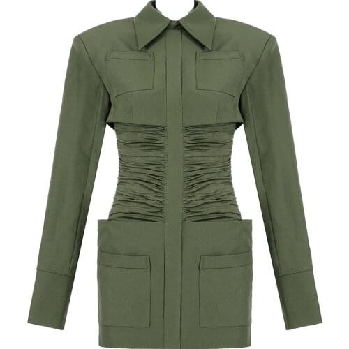 New Women dress long sleeve shrug folds british style dress with pocket ruched mini women dress vestidos party casual wear dress