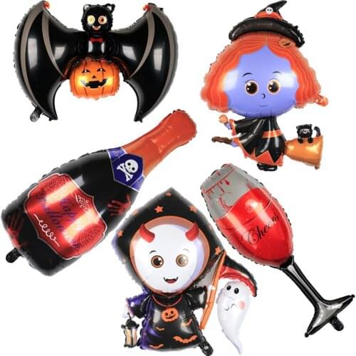 New Large Cartoon Halloween Foil Balloons Pumpkin Ghost Bat Bottle Cup Helium Globos Halloween Party Decorations Kids Toys Gift