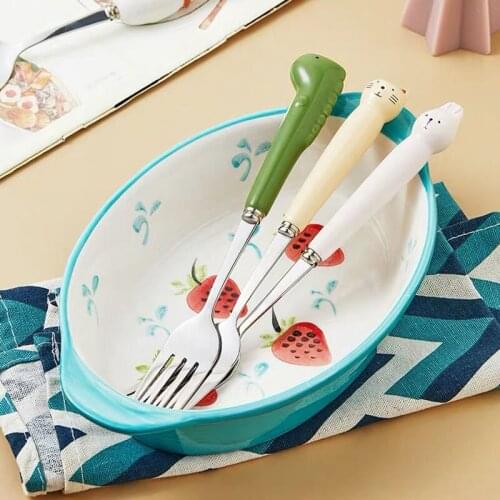 Ceramic Handle Knife Fork And Spoon Stainless Steel Cartoon Animal Series Of Childrens Tableware Fresh Creative Simple Lovely
