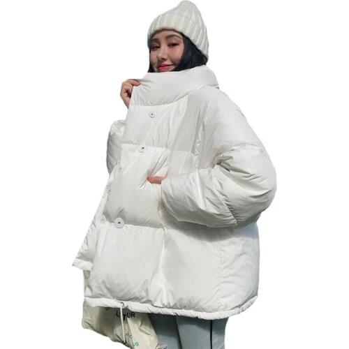 Solid Color Female Coat Loose Oversized Womens Short Parka Korean Style 2020 Winter Jacket Women Stand Collar