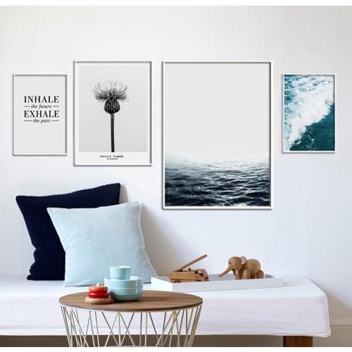 Dandelion Wave Letters Sea water Nordic style Canvas Art Print Painting Poster Modern Wall Art Picture For Home Decor No Frame