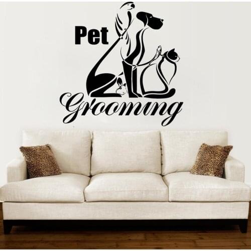 Pet Grooming Wall Decal Vinyl Pet Care Hair Salon Animals Art Wall Stickers Wall Vinyl Removable FK-86