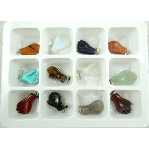 Natural Quartz crystal Turquoises tiger eye aventurine hand pendant for diy jewelry making necklace Accessories12PCS