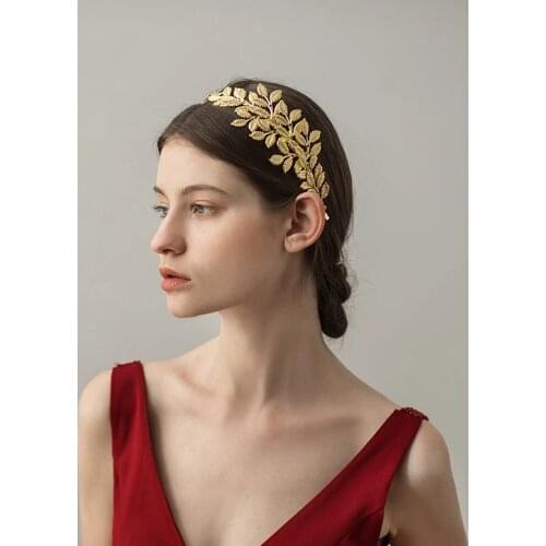 Baroque Style Women Leaf Hairbands Gold Color Metal Headband Headpiece Crowns & Tiaras Jewelry Greek Wedding Hair Accessories