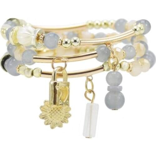 Simple Geometrical Three-Layer Beads Bracelet Female Jewelry Quality Alloy Colored Glaze Flower Star Moon Bracelet Women Present