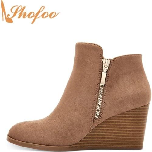 Shofoo Women's Wedge Ankle Boots