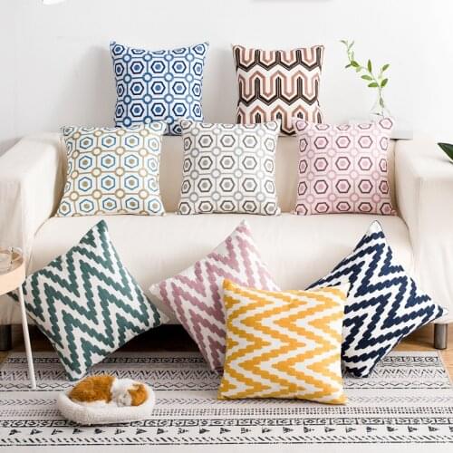 Sweet Candy Color Embroidery Throw Pillow Cover Solid Color Nordic Cushion Case Modern Style Home Decoration Pillow Sofa Cushion