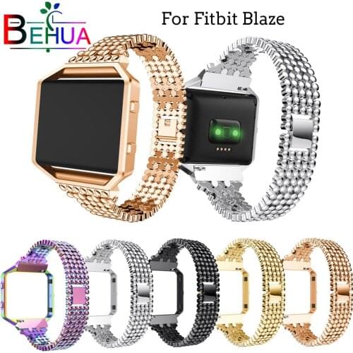Wrist Watch Replacement Stainless Steel Bands Chain Replacement Bracelet Wristband with Metal Frame band for Fitbit Blaze Strap