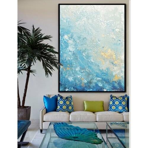 Modern Art Abstract Blue Paintings Blue Inkjet Ink Gilded Painting Large Murals Villa Sales Offices