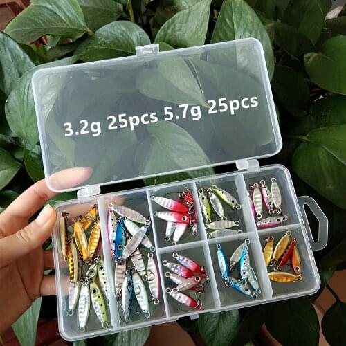 Swolfy 50pcs 3.2g 5.7g Micro Jigging Metal Fishing Lure Jig Bait Single Hook Artificial Lures Jigbait Fishing Tackle