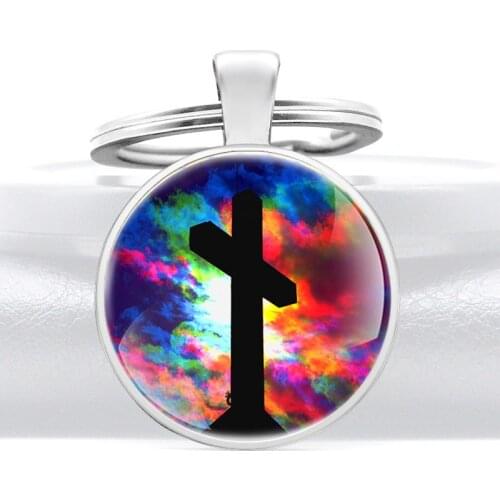 Mysterious Christ cross Glass Dome Key Chain Christian Men Women Jewelry Key Rings