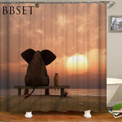 High Quality Shower Curtain Elephant Printing 3D Polyester Fabric Waterproof Mildewproof Bathroom Curtain with 12 Hooks SC1097