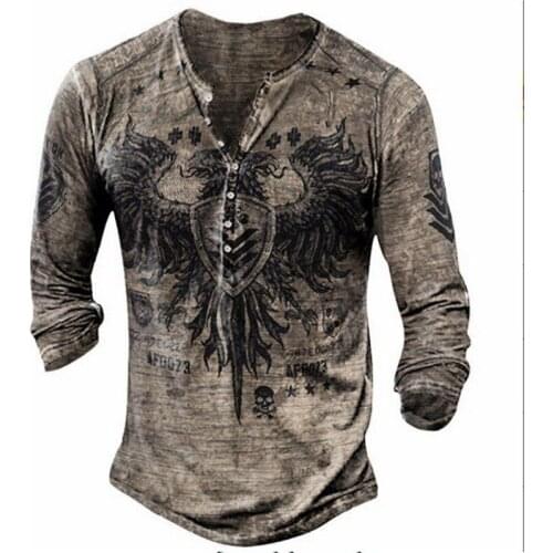 Military Tactical T Shirt Men Long Sleeve Printed Tops Tees V-Neck Outdoor T Shirts For Men