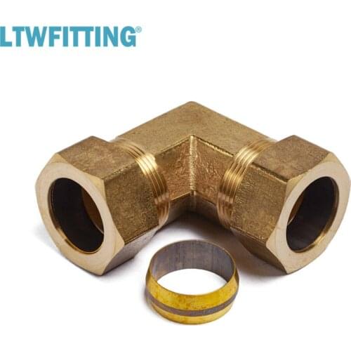 LTWFITTING Value Pack 7/8" Brass Compression Sleeves Ferrels and 7/8" OD 90 Degree Compression Union Elbow