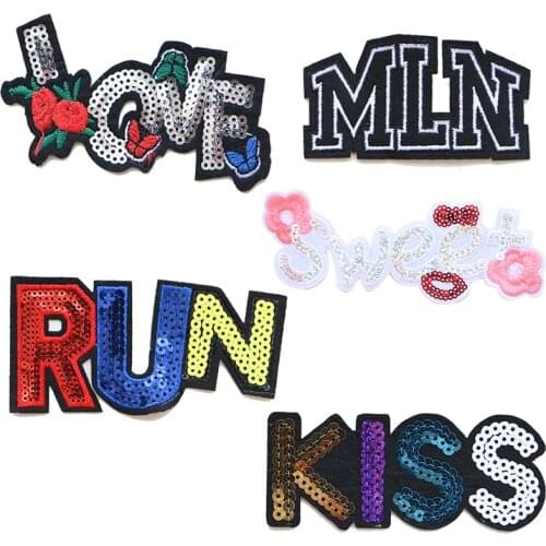 Letters Decorative Patch Kiss Sweet Love Sequins icon Embroidered Applique Patches For DIY Iron on Badges on backpack,clothes