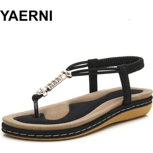 YAERNI Summer Comfort Sandals Fashion Rome Beach Shoes Women Flat Thick Bottom Sandals Elastic Band Flip Flops Sandals