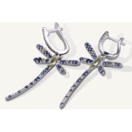 GEMS BALLET Natural Peridot Dragonfly Fine Earrings 925 Sterling Sliver Gothic Personality Animal Drop Earrings For Women Party