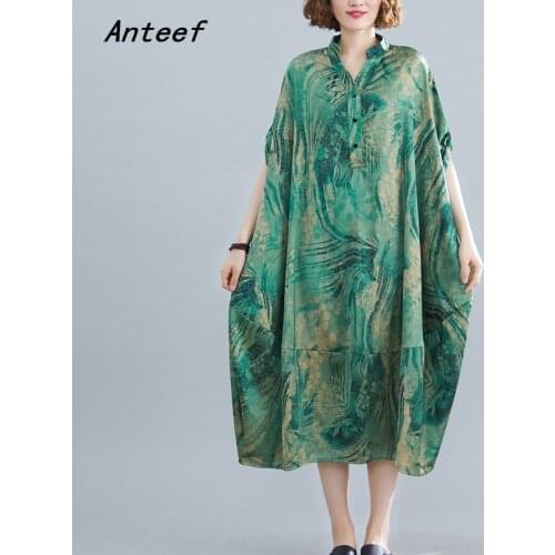 Silk yarn vintage floral dresses for women casual loose long woman summer sun dress elegant clothes 2021 sundress