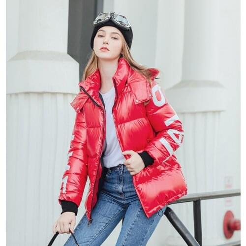 Feather Cotton Dress Female 2019 Winter Short Bright Cotton Clothes Student Padded Cotton Coat Red Down Coat Winter