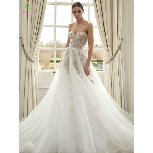 SSYFashion Luxury Evening Dress for Women Sweetheart Strapless Applqiues Beading A-line Bride Prom Formal Gowns Vestido De Novia