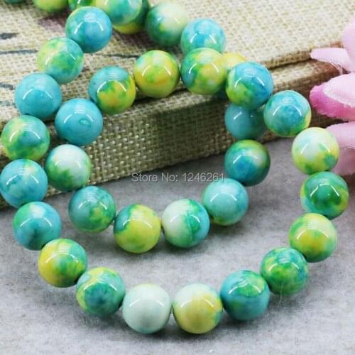 10mm Hot Sale Riverstones Rain Flower Rainbow Gems Loose Stone Round DIY Beads Fashion Jewelry making Accessories Crafts 15inch