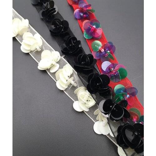 10Yard New Arrival DIY Craft Collar Flower Sequin Lace Floral Embroidered Applique Trim Decorated Sewing Lace For Wedding Bridal