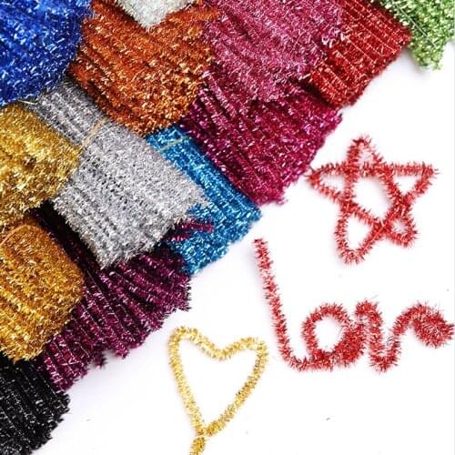 100pcs Glitter Chenille Stems Pipe Cleaners Plush Tinsel Stems Wired Sticks Kids Imaginative Decorations DIY Craft Supplies