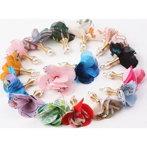 100pcs Mix Design Cloth Flower Tassel Fabric Charms Pendants Supplies Tassels For Necklace Bracelet Making Earring Accessories