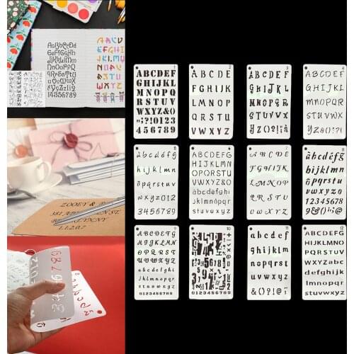 12PCs Letter and Number Stencils DIY Drawing Templates Journal Stencils for Notebook, Diary, Scrapbook 5×8 inch