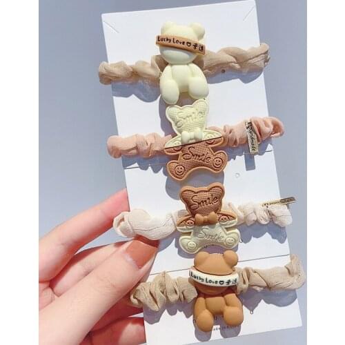 2021 Women Cartoon Simple Milk Tea Color Bear Small Intestine Hair Rope Korean Style Ponytail Holder Hair Ring Hair Accessories