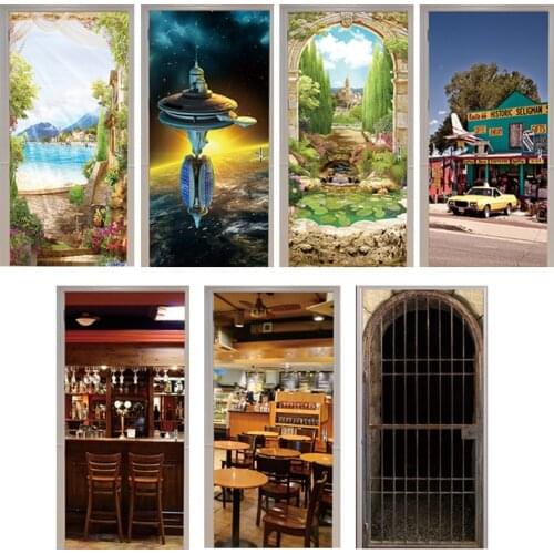 3D Door Sticker Arches Flower Seligman Coffee Gift Shop Animal Cage Restaurant Space Station Cafe Home Decoration Paste Lakeside