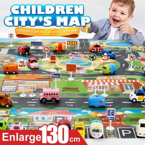40Pcs city map toy car model game pad interactive childrens play house toys (28Pc signs + 11Pc car + 1Pc map)