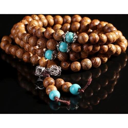6/8mm Prayer Beads Bracelet 108 Tibetan Buddhist Rosary Charm Mala Meditation Buddha Lucky Wenge Wooden Bracelet For Women Men