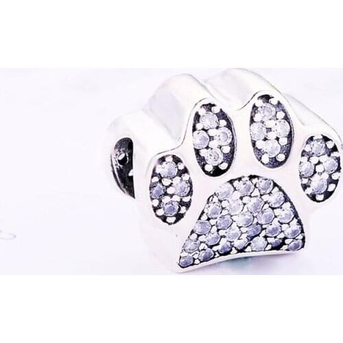 925 Silver Bear Print Dog Paw Claw Pave Zirconia Bead Fit Original Pan Charm Bracelet Women Sparkling Making Berloque 2020