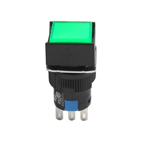 AC 3A/250V DC 5A/30V 1NO 1NC Green Square Self Locking Push Button Switch
