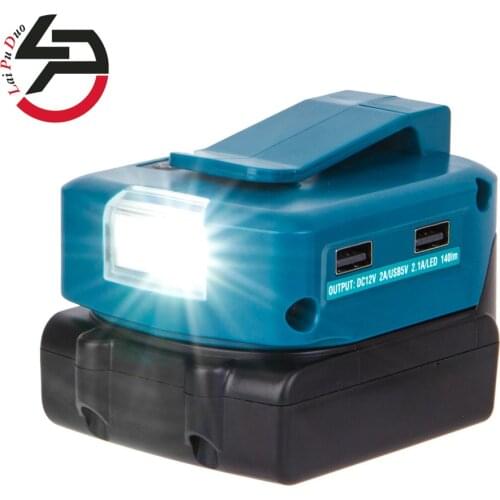 Adapter LED Working Light For Makita 14.4V/18V Li-on Battery BL1830 BL1430 Dual USB Converter with LED Lamp Flashlight Spotlight