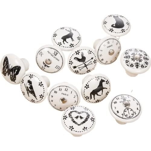 White Print Ceramic Door Knobs And Handles Furniture Drawer Knobs Cupboard Door Handles Single Hole Cabinet Handles With Screws