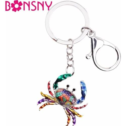 Bonsny Ocean Collection Animal Enamel Crab Key Chain Women Keyrings Gift For Girl HandBag Charms Keychain Car key Charms Jewelry