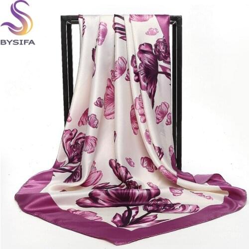[BYSIFA] Ladies Black White Silk Scarf Shawl 2017 New Design Brand Large Square Scarves Wraps Hot Sale Mulsim Head Scarf Cape
