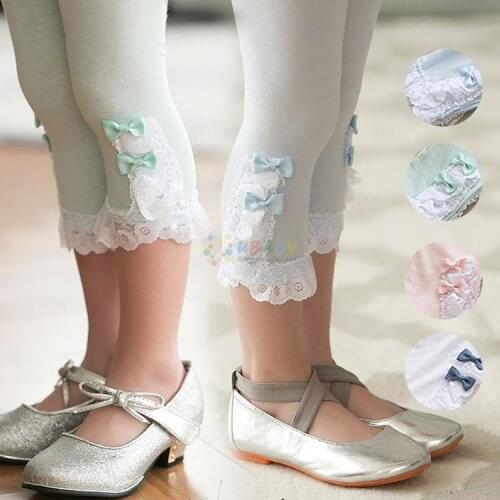 2016 summer children leggings korean style cotton lace bow girls leggings kids beautiful lace child leggings baby mm clothes