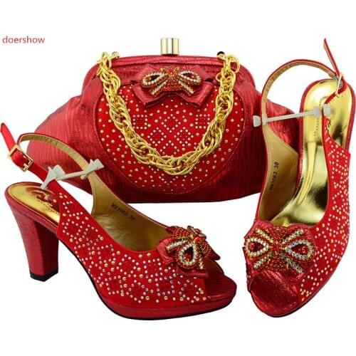 Doershow high quality New Italian Style Shoes With Bag Set Africa Style lady Shoes And Bag Set For Fashion Dress !IU1-29