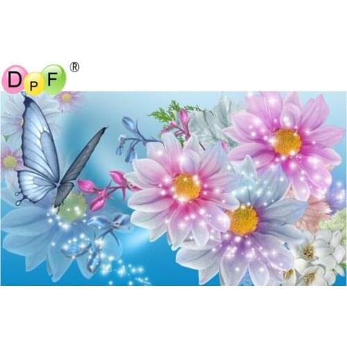 DPF Diamond Embroidery Blue Butterfly Love Flower Diamond Painting Cross Stitch Picture Of Full Square Diamond Mosaic decor