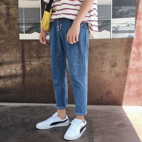 Spring summer 2021 new street teenager denim jeans mens Korean feet fashion all-match youth teen ankle length pants