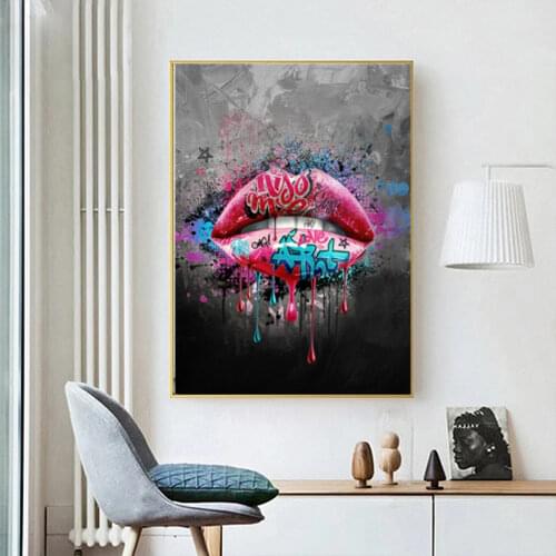 Graffiti Street Art Girl Sexy Lips Canvas Painting Wall Posters Prints Pop Art Wall Picture For Bedroom Home Wall Decor Cuadros