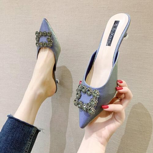 HOT Pointed Toe Women Bridal Wedding Shoes Rhinestone Crystal Shallow Pumps Stiletto High Heel Sandals Zapatos De Mujer