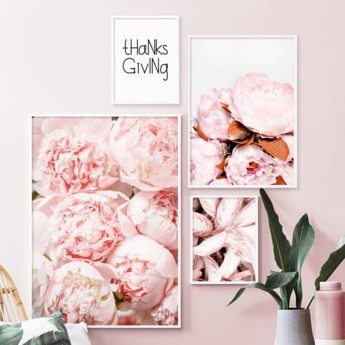 Pink Eustoma Magnolia Peony Lily Flowers Canvas Painting Nordic Petal Leaf Poster Wall Art Pictures for Bedroom Home Decor