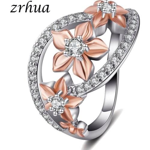 ZRHUA 925 Silver Ring Diy Blossom Full Crystal Surround Flower Diy Rings For WomenFinger Accessories Jewelry Anel Size 6789 #10