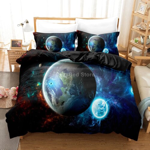 Blue Planet Bedding Set Galaxy Modern 3d Duvet Cover Set Comforter Bed Linen Twin Queen King Single Size Fashion Luxury Universe