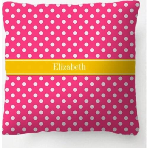 Coral Red, White Polka Dots Lime Green Name Monogram Throw Pillow Decorative Cushion Cover Pillow Case Customize Gift Pillowcase